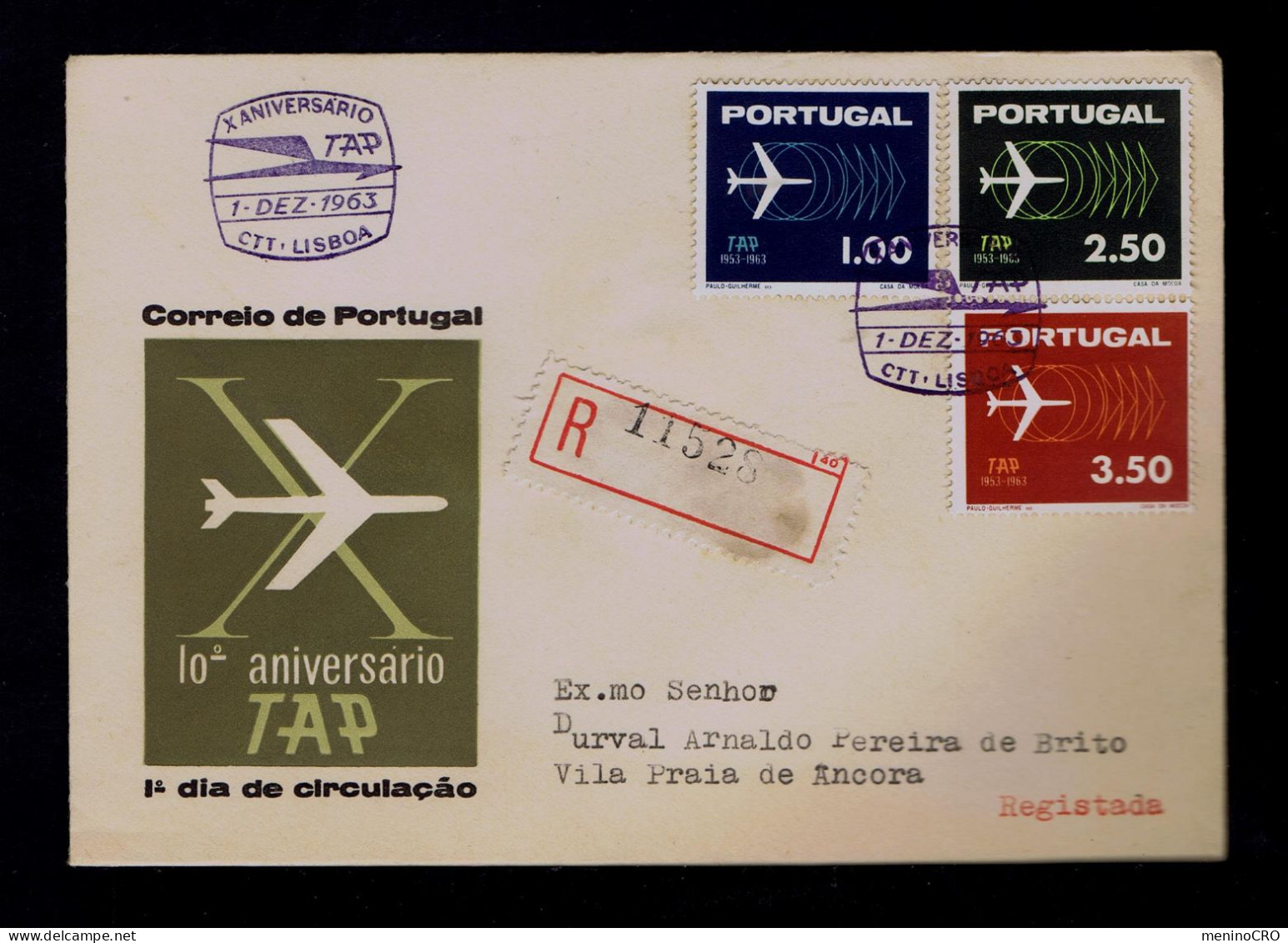 Gc8445 PORTUGAL TAP X Ann. Fdc 1963-12-01 Lisboa (mailed SCARCE) Vila Praia De Ancora /aviation Compª Aerial Transports - Lettres & Documents