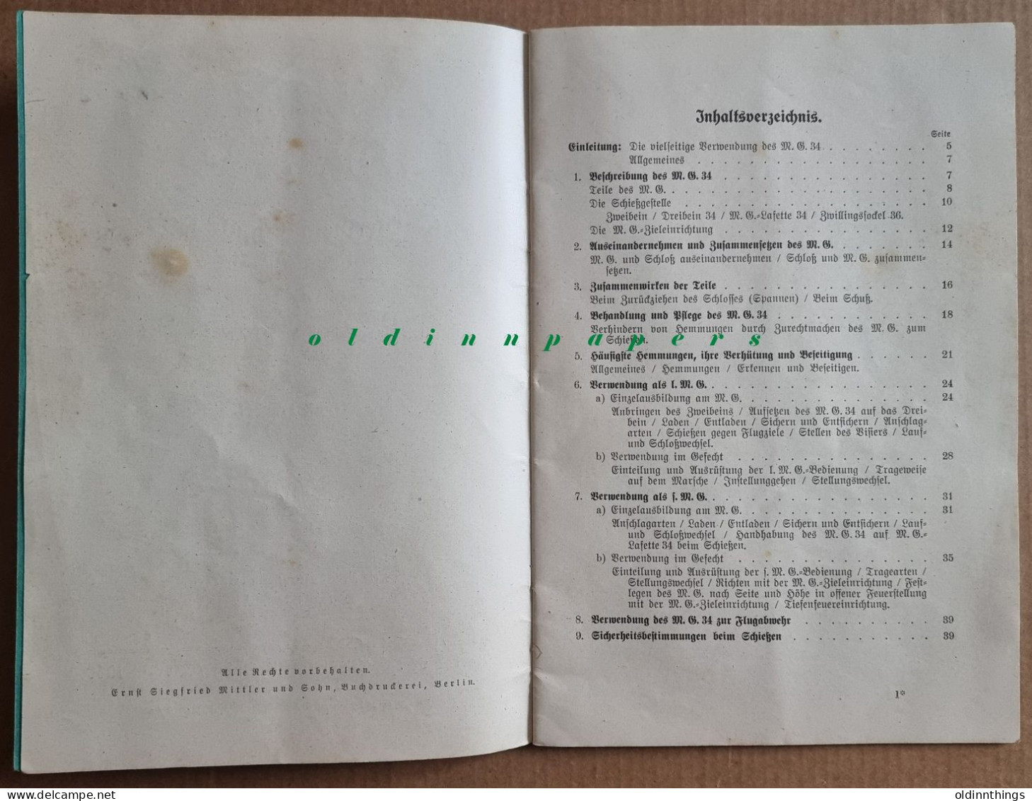 M.G.34 Seine Verwendung Dienstvorschrift Original Heft Ernst Hoebel 1940 - German