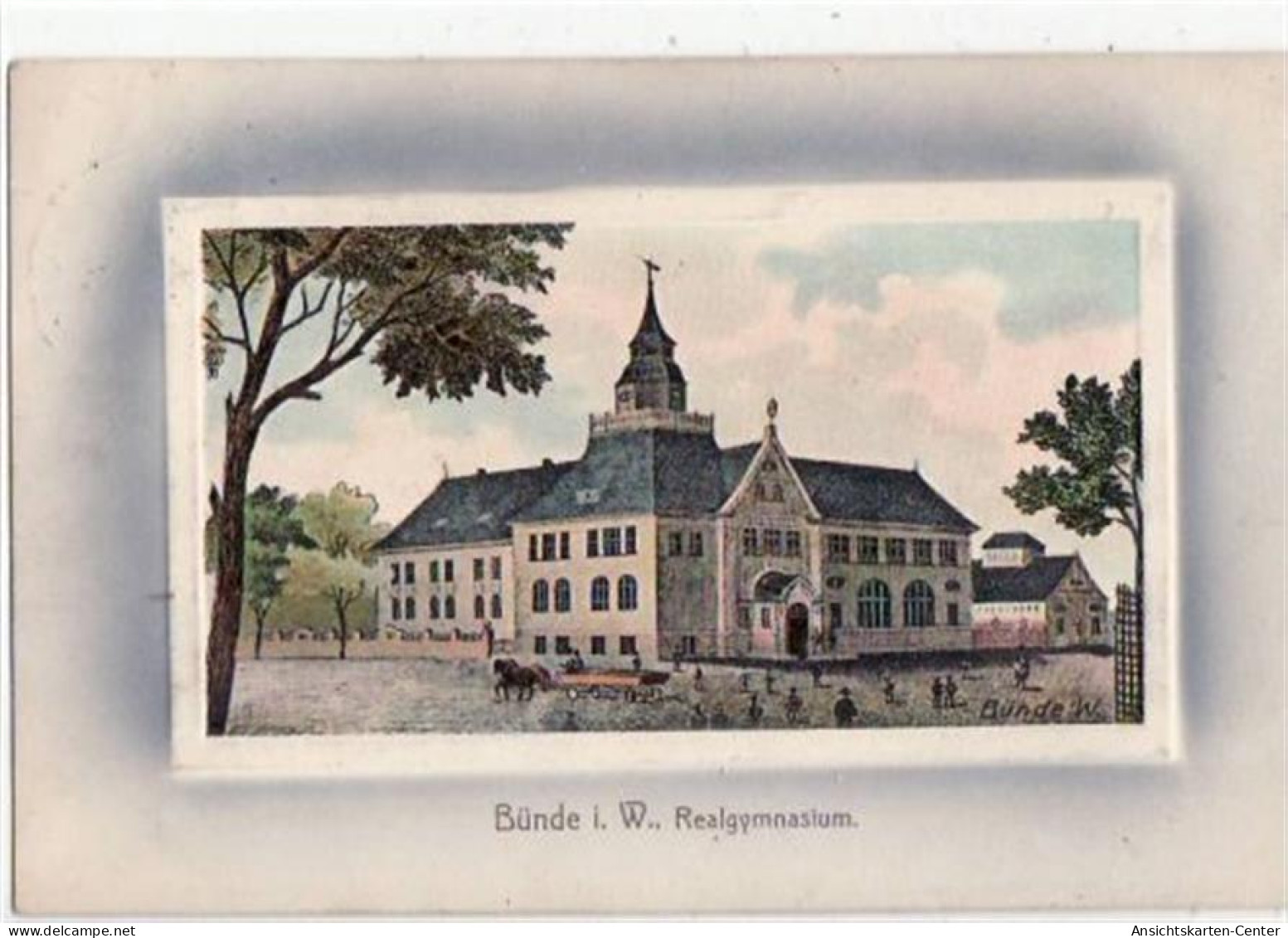 39065502 - Buende, Rahmenkarte Mit Realgymnasium Gelaufen, Mit Marke Und Stempel Von 1910. Leicht Buegig, Leichter Stem - Buende