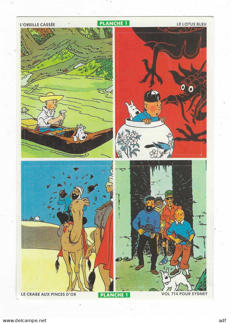 PLANCHE N°1 PUB PUBLICITAIRE ALSA QUATRE AUTOCOLLANTS LES AVENTURES DE TINTIN, L'OREILLE CASSE, LE LOTUS BLEU, VOL 714 - Tintin