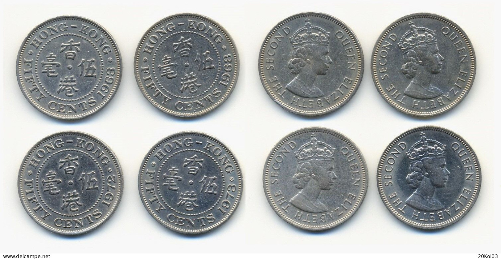 Hong Kong FIFTY CENTS 50c HK 1963, 1968, 1972, 1973, Queen ELIZABETH THE SECOND_TB - Hong Kong