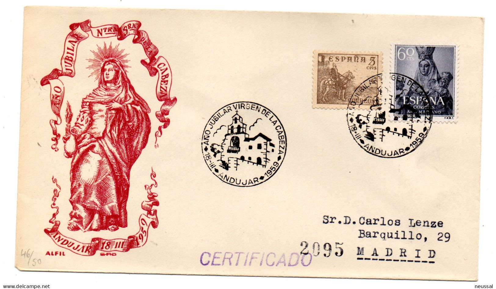 Carta Con Matasellos Commemorativo Coronacion  De Año Jubilar Virgen De La Cabeza Andujar - Storia Postale