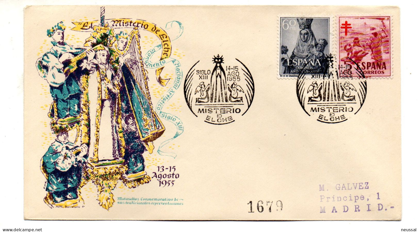 Carta Con Matasellos Commemorativo Misterio De Elche 1955 - Storia Postale