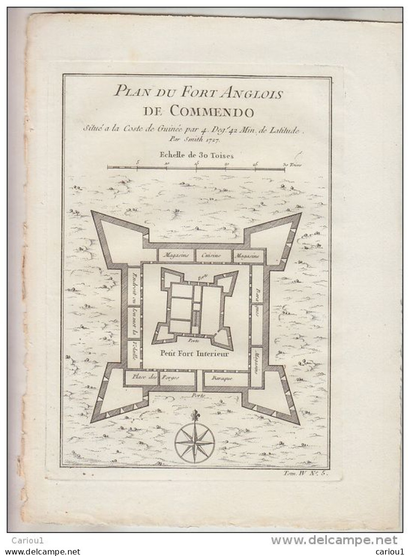 C1 AFRIQUE Nicolas BELLIN Plan Du FORT ANGLOIS DE COMMENDO 1748 Ghana ORIGINAL PORT INCLUS FRANCE - Cartes Géographiques