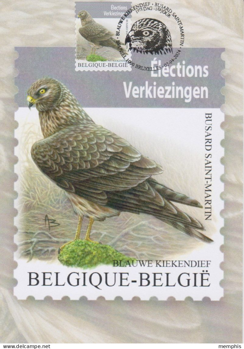 Maximumkaart Bpost "Blauwe Kiekendief" Zegel En Stempel "Brussel-Bruxelles" 02-04-2024 - 1985-.. Oiseaux (Buzin)