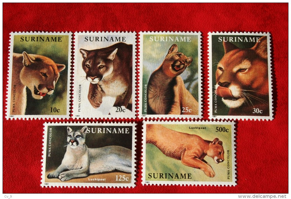 Surinam / Suriname 1991 ROOFKAT CATS COUGAR PUMA CHAT (ZBL 697-702 Mi 1371-1376  Sc 892-897) POSTFRIS / MNH ** - Surinam