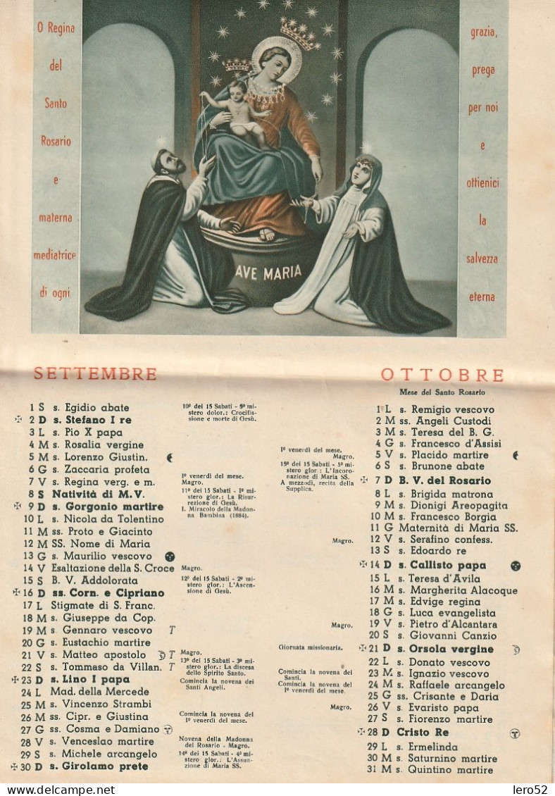 CALENDARIO ANNO 1956 SUORE DI CARITA' LOVERE SANTE B. CAPITANIO V. GEROSA - Big : 1941-60