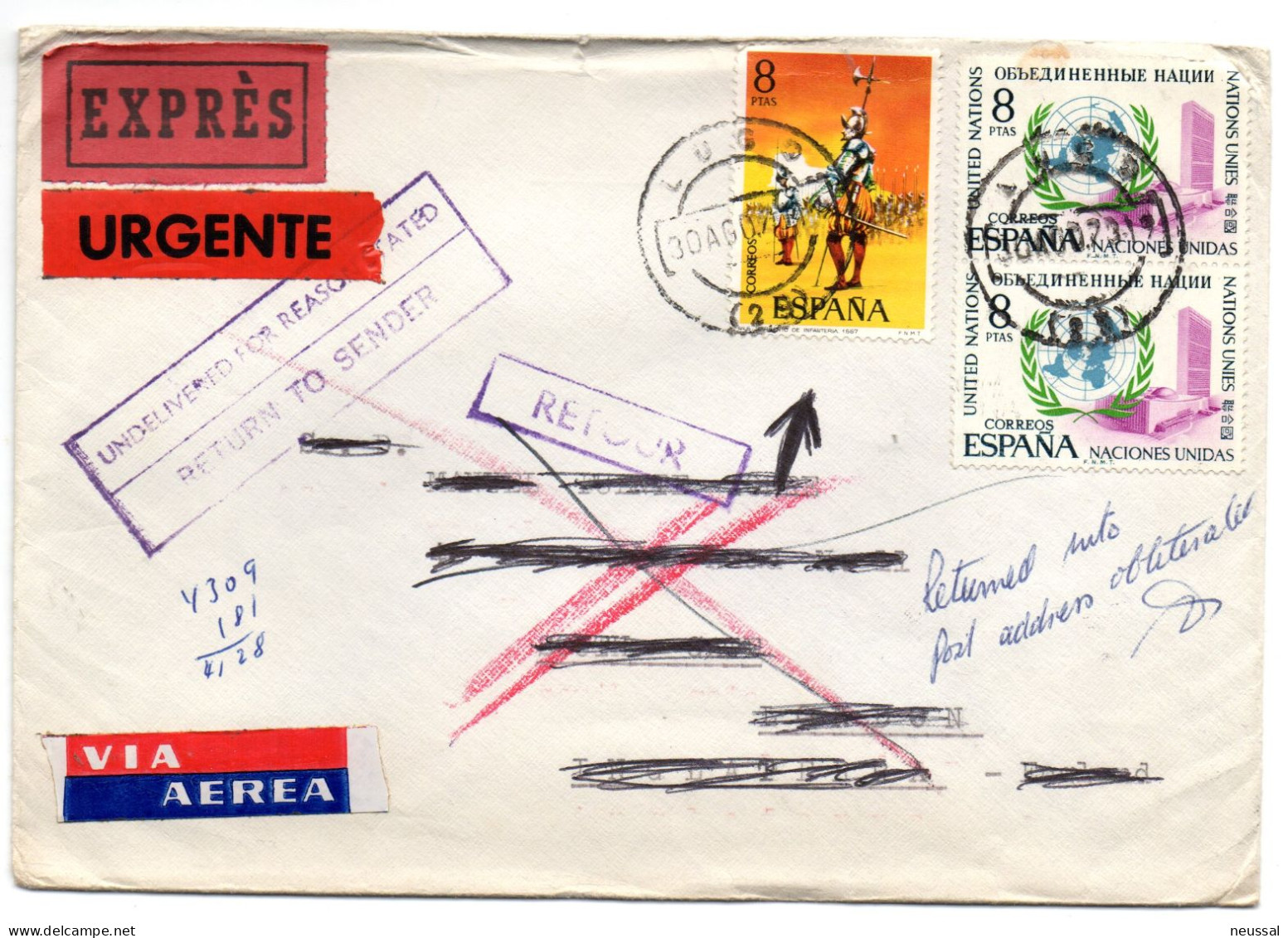 Carta De 1973 Urgente Express Devuelta  Matasello Lugo - Covers & Documents