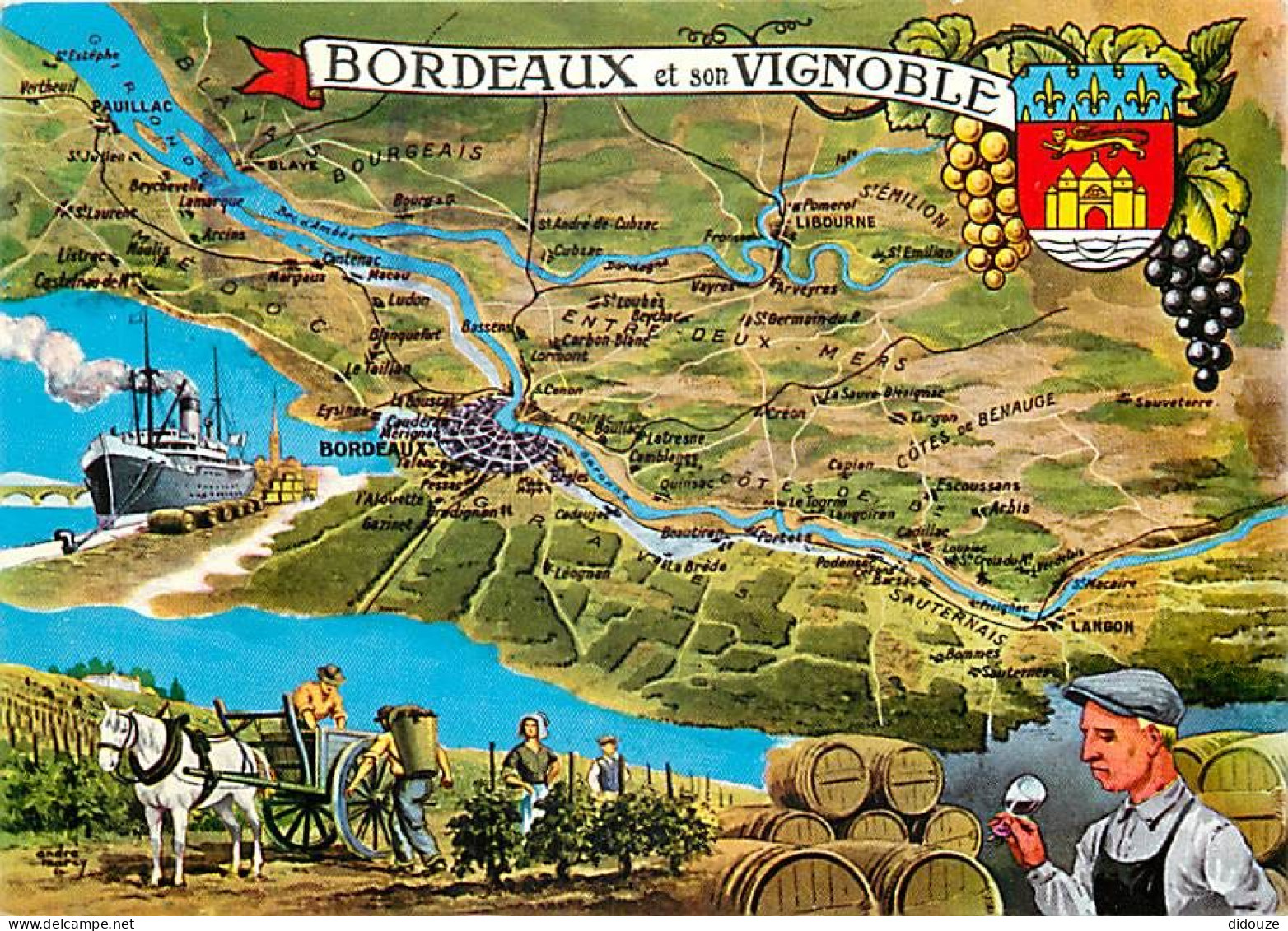 Vignes - Bordeaux Et Son Vignoble - Carte Géographique Du Vignoble - Blasons - CPM - Voir Scans Recto-Verso - Wijnbouw