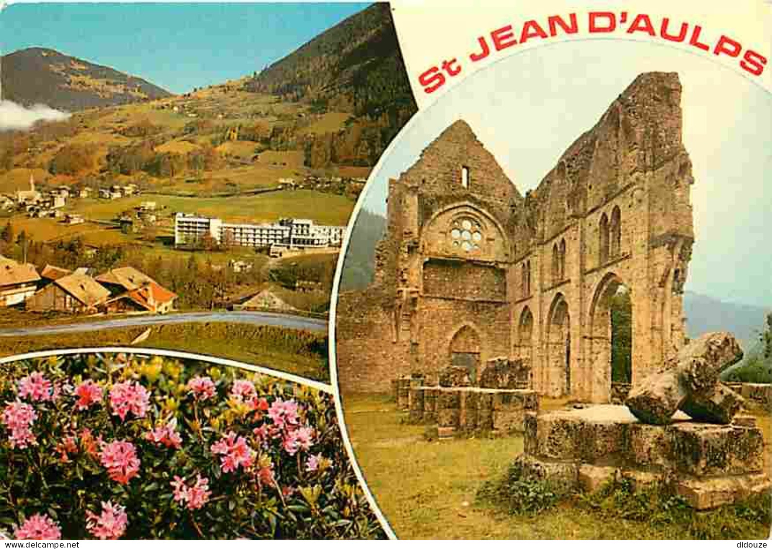 74 - Saint Jean D'Aulps - Multivues - Le Village De Coupeau - Les Ruines De L'Abbaye - Fleurs - Flamme Postale - CPM - V - Saint-Jean-d'Aulps