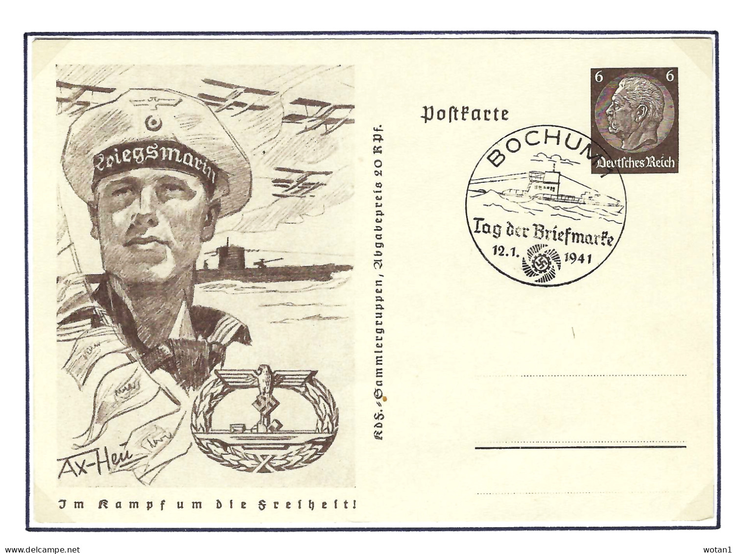 ALLEMAGNE - E.P. "Kriegsmarine" Avec Oblitération "Tag Der Briefmarke 12.1.1941" De BOCHUM 1 - Tag Der Briefmarke