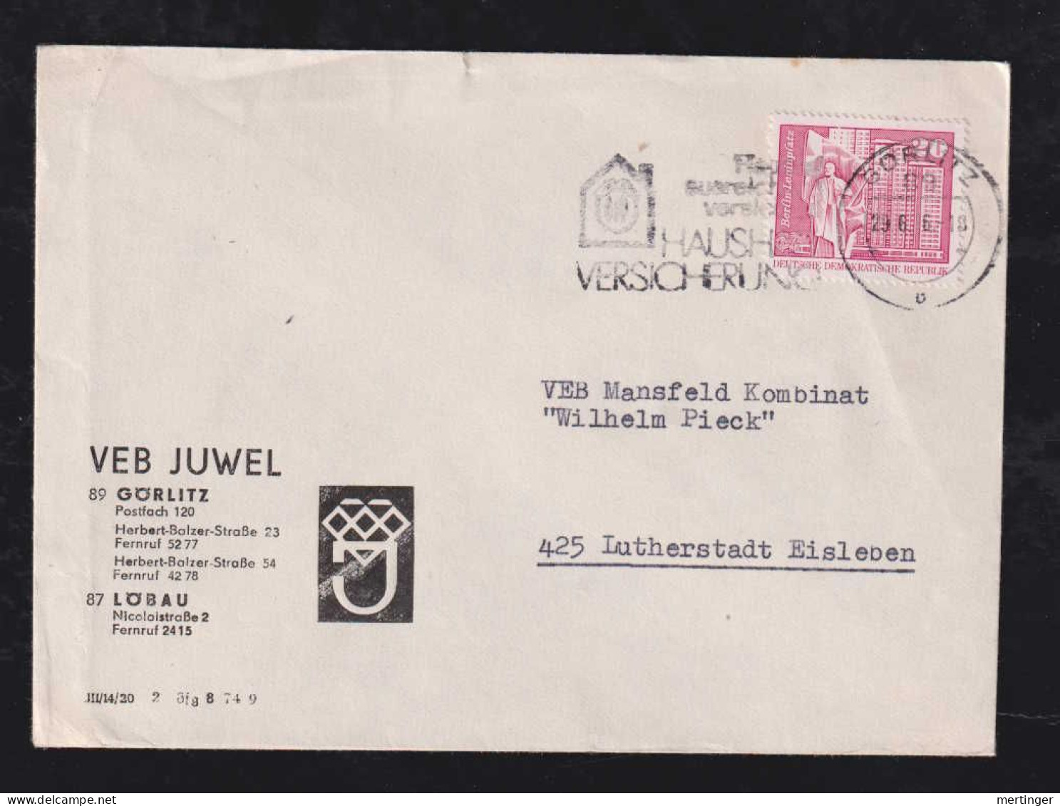 DDR 1976 Brief GÖRLITZ X LUTHERSTADT EISLEBEN Werbung VEB Juwel - Lettres & Documents