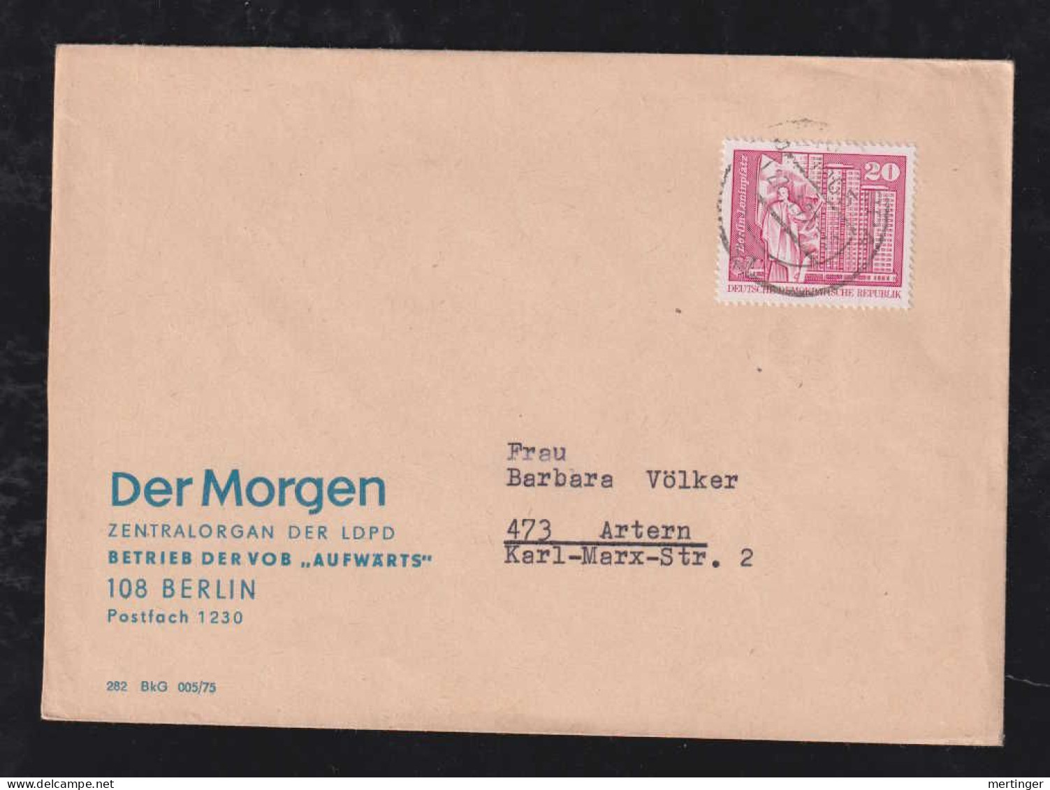 DDR 1977 Brief BERLIN X ARTEN Werbung DER MORGEN Zentralorgan Der LDPD - Briefe U. Dokumente