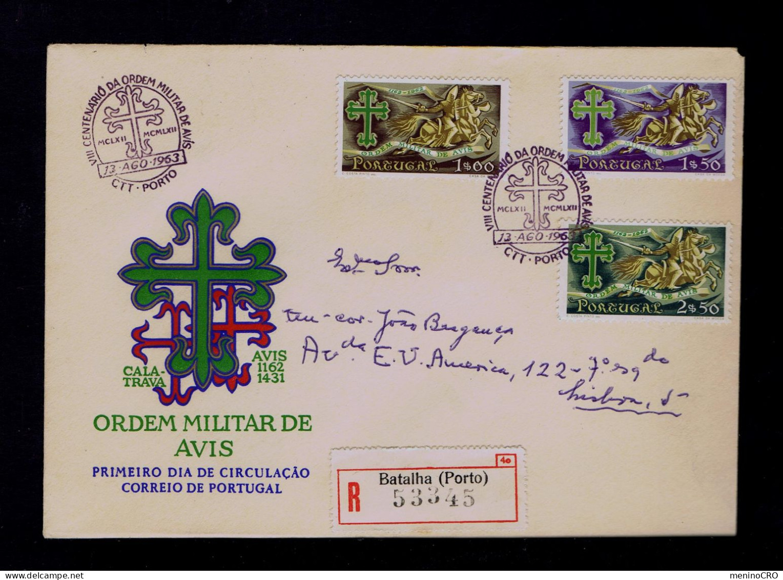 Gc8447 PORTUGAL "Avis Order Military (emblem) +knight" -8th Cent Fdc 1963-08-13 Porto (mailed SCARCE) Lisboa - Cartas & Documentos