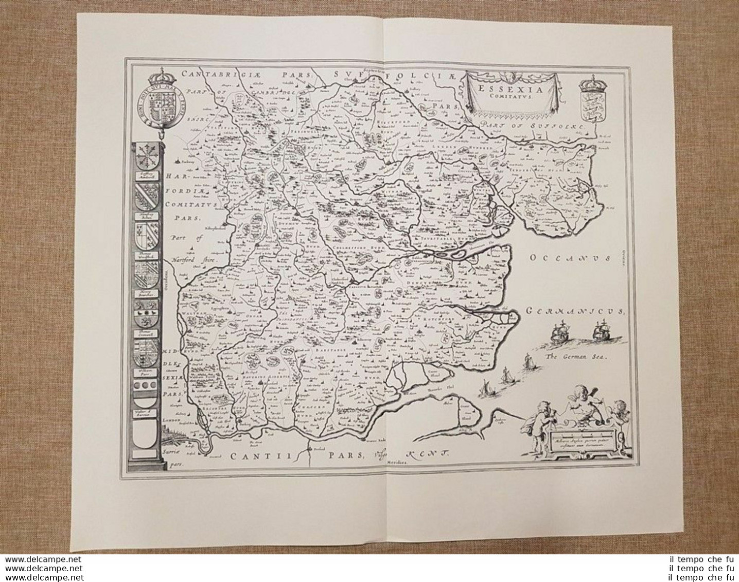 Carta Geografica O Mappa Essex Anno 1662 Joan Blaeu Ristampa - Cartes Géographiques