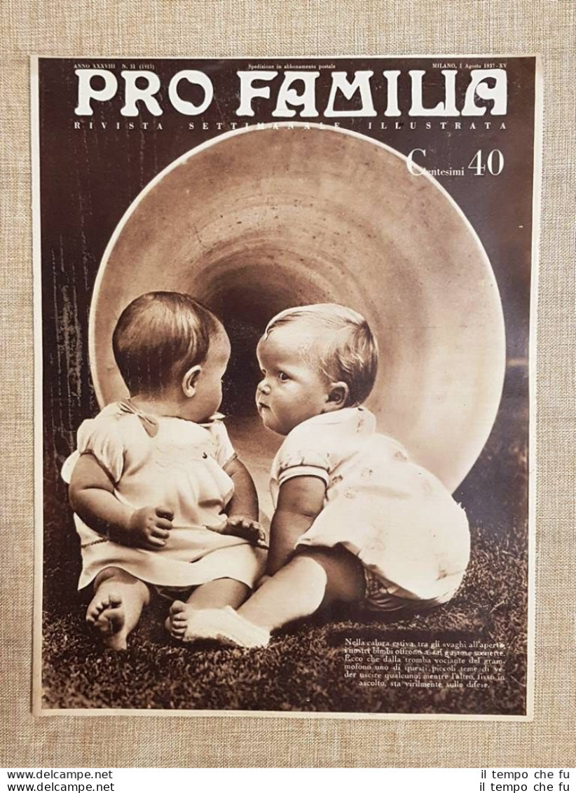 Copertina Pro Familia Del 1937 Bambini Che Ascoltano La Musica Di Un Grammofono - Altri & Non Classificati