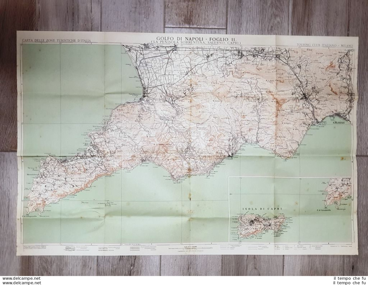 Carta Geografica O Mappa Golfo Di Napoli Capri T.C.I. Anni 30 Cm 80,00 X 55,00 - Otros & Sin Clasificación