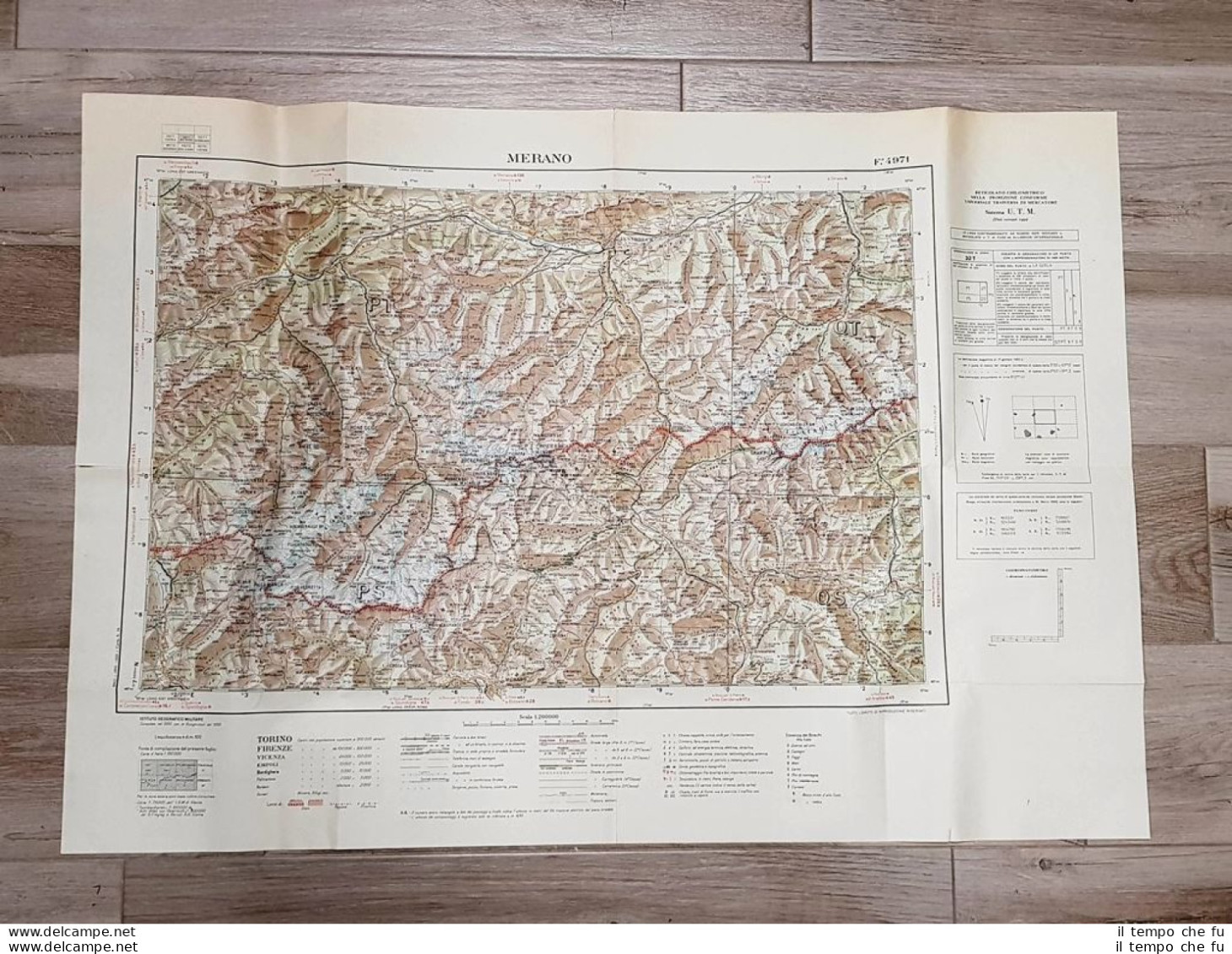 Carta Geografica Mappa Merano E Trentino Alto Adige I.G.M. Anno 1950 Cm 55 X 80 - Other & Unclassified