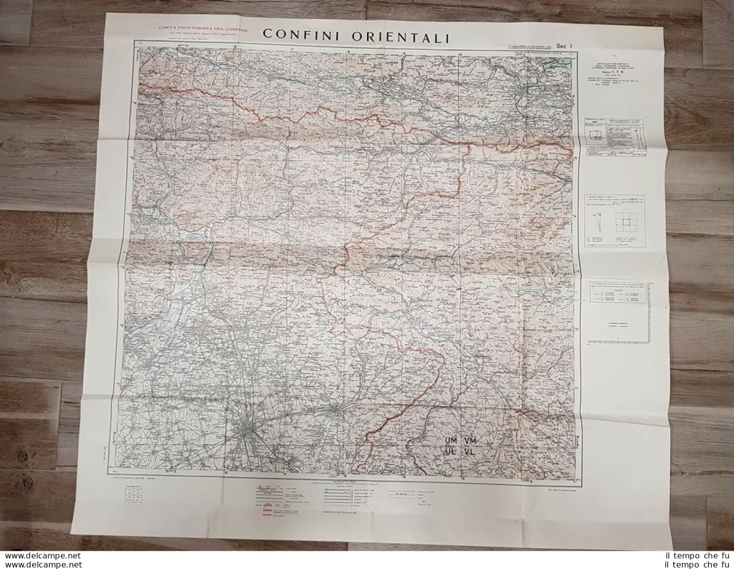 Carta Geografica Confini Orientali Sez. I Udine I.G.M. Anno 1950 Cm 90 X 100 - Otros & Sin Clasificación