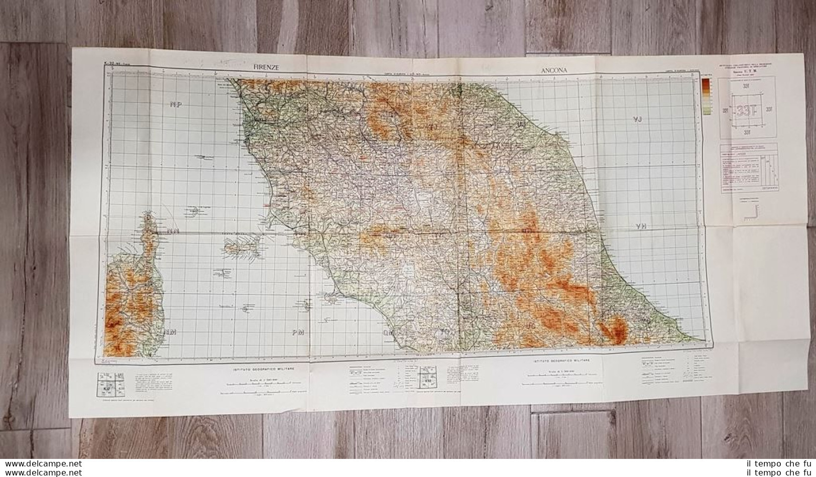 Carta Geografica O Mappa Firenze Ed Ancona I.G.M. Anno 1951 Cm 125,00 X 58,00 - Sonstige & Ohne Zuordnung
