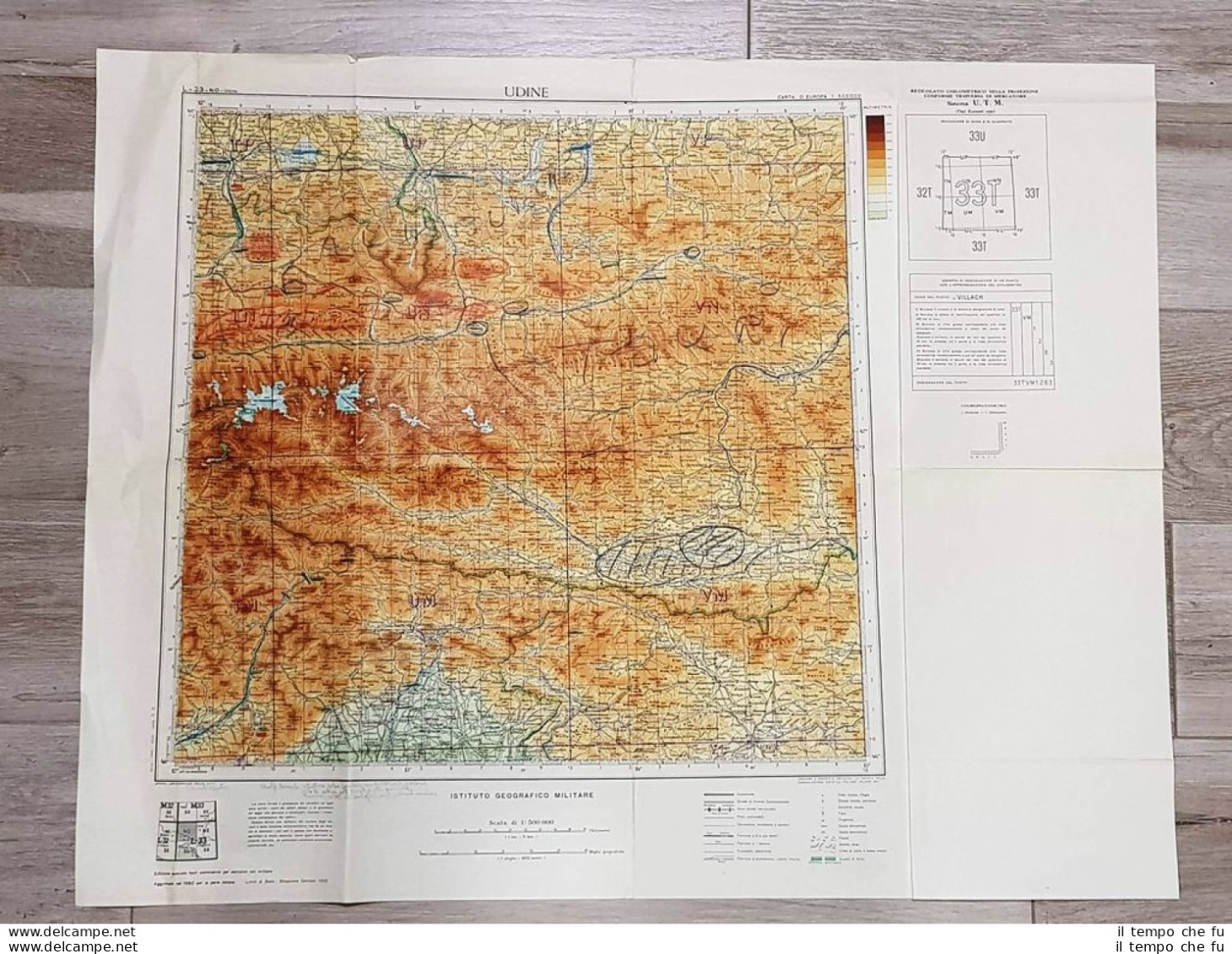 Carta Geografica Udine E Friuli Venezia Giulia I.G.M. Anno 1950 Cm 74,00 X 58,00 - Otros & Sin Clasificación