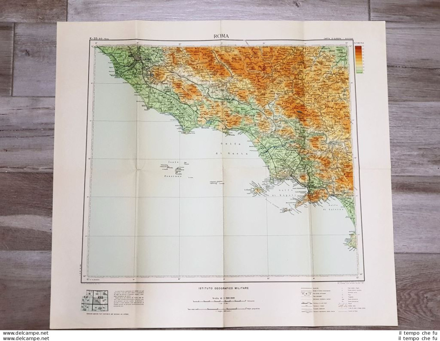 Carta Geografica Mappa Roma Gaeta Capri Ischia I.G.M. Anno 1951 Cm 65,00 X 58,00 - Other & Unclassified