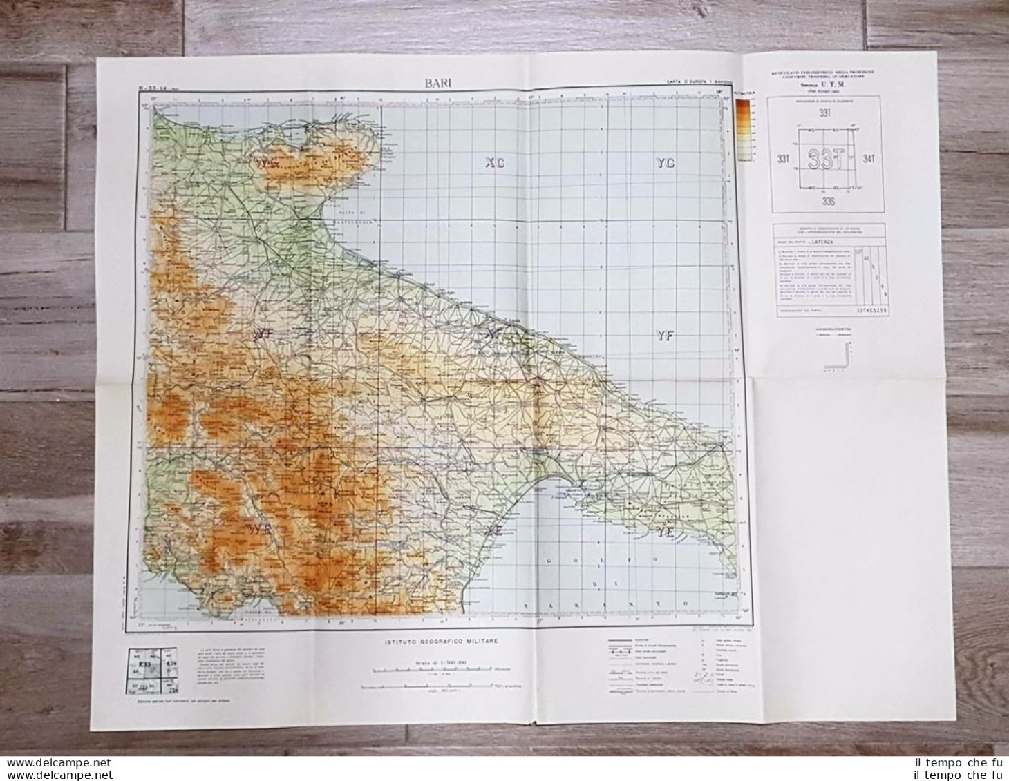 Carta Geografica O Mappa Bari E La Puglia I.G.M. Anno 1951 Cm 74,00 X 58,00 - Altri & Non Classificati