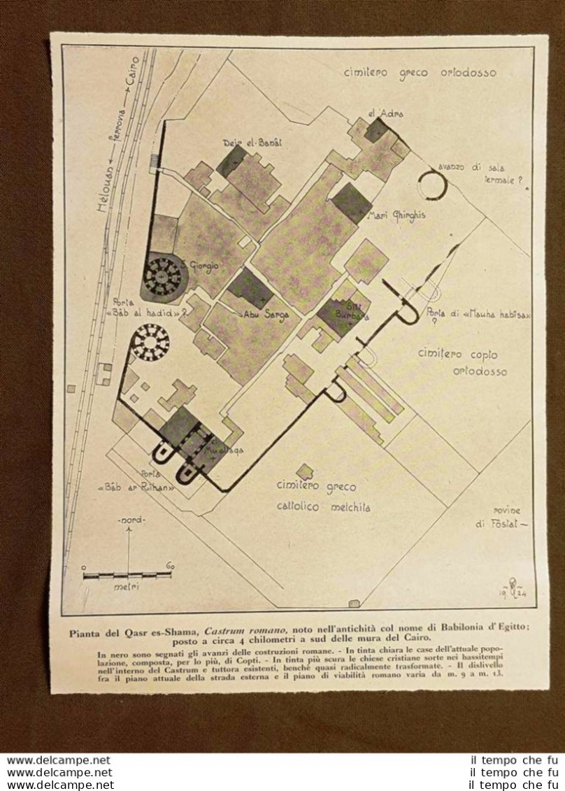 Il Cairo Nel 1925 Qasr Es-Shama Castrum Romano Babilonia D'Egitto La Pianta - Sonstige & Ohne Zuordnung