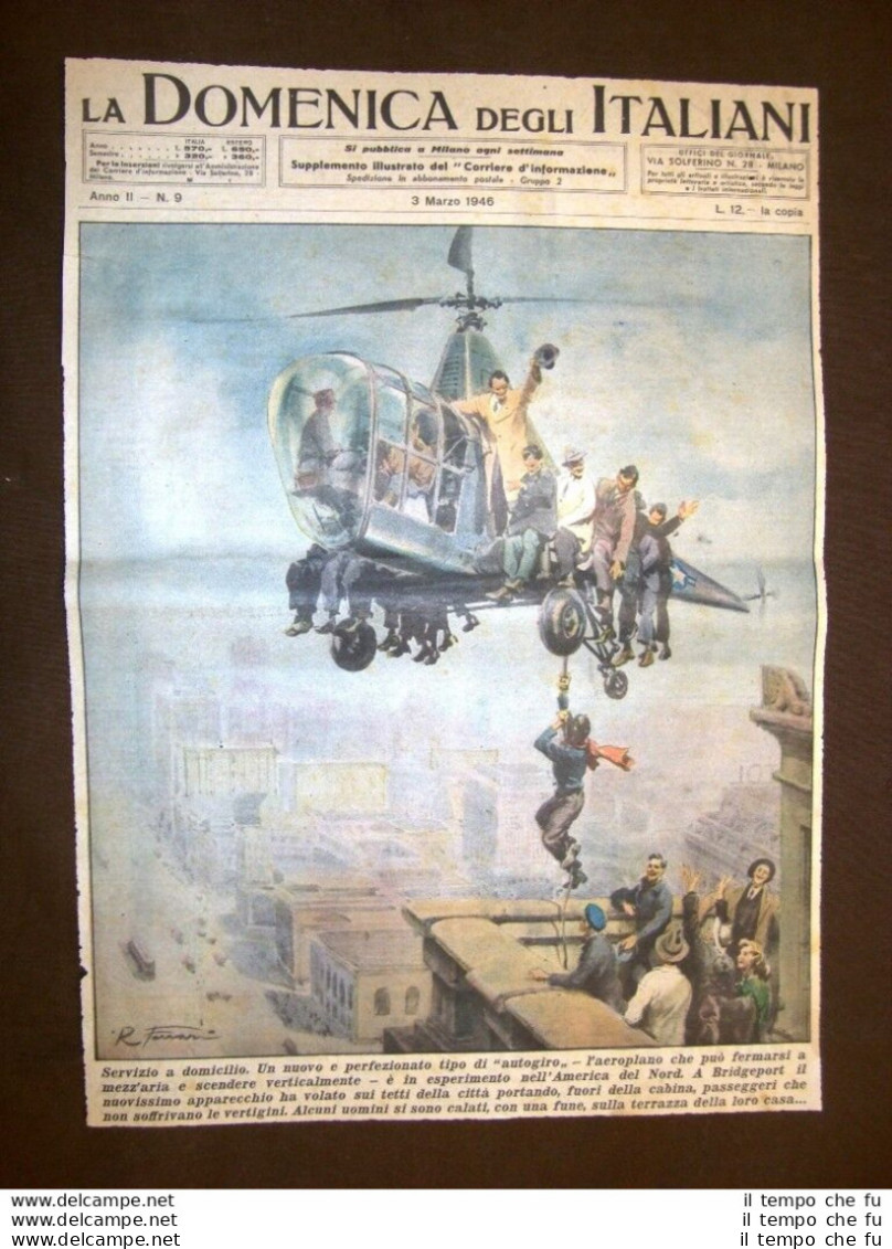 Copertina La Domenica Del Corriere Del 3 Marzo 1946 Bridgeport Elicottero U.S.A. - Andere & Zonder Classificatie