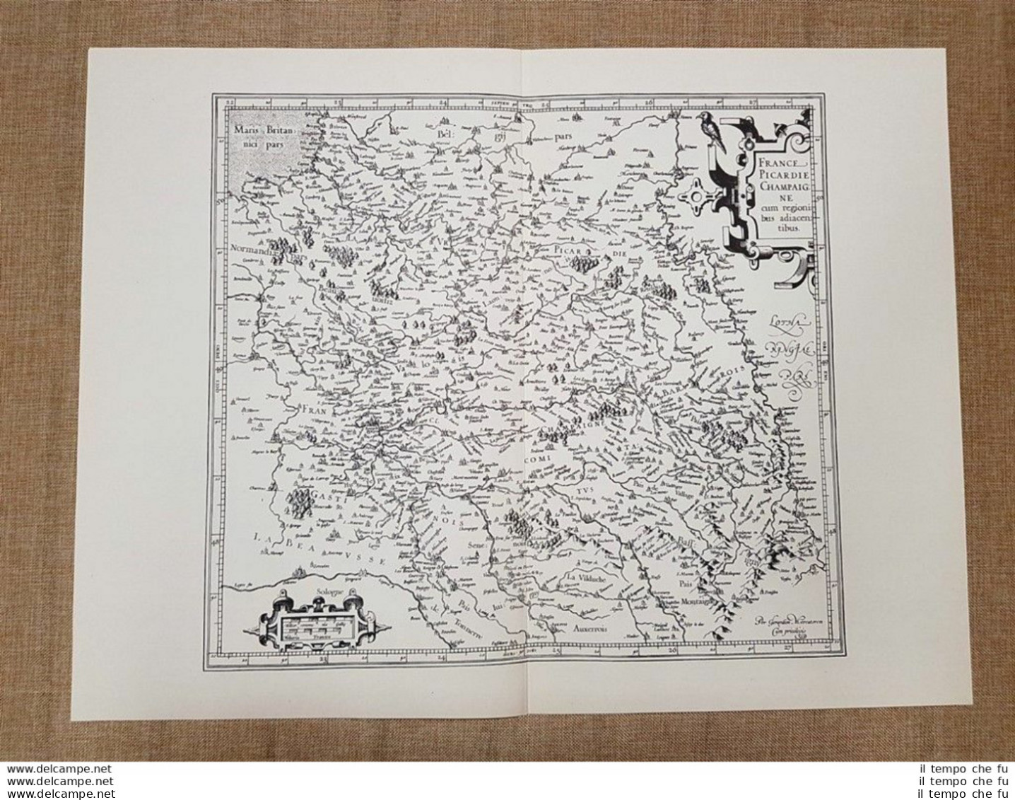 Carta Geografica France Picardie Champaigne Anno 1590 Gerardo Mercatore Ristampa - Cartes Géographiques