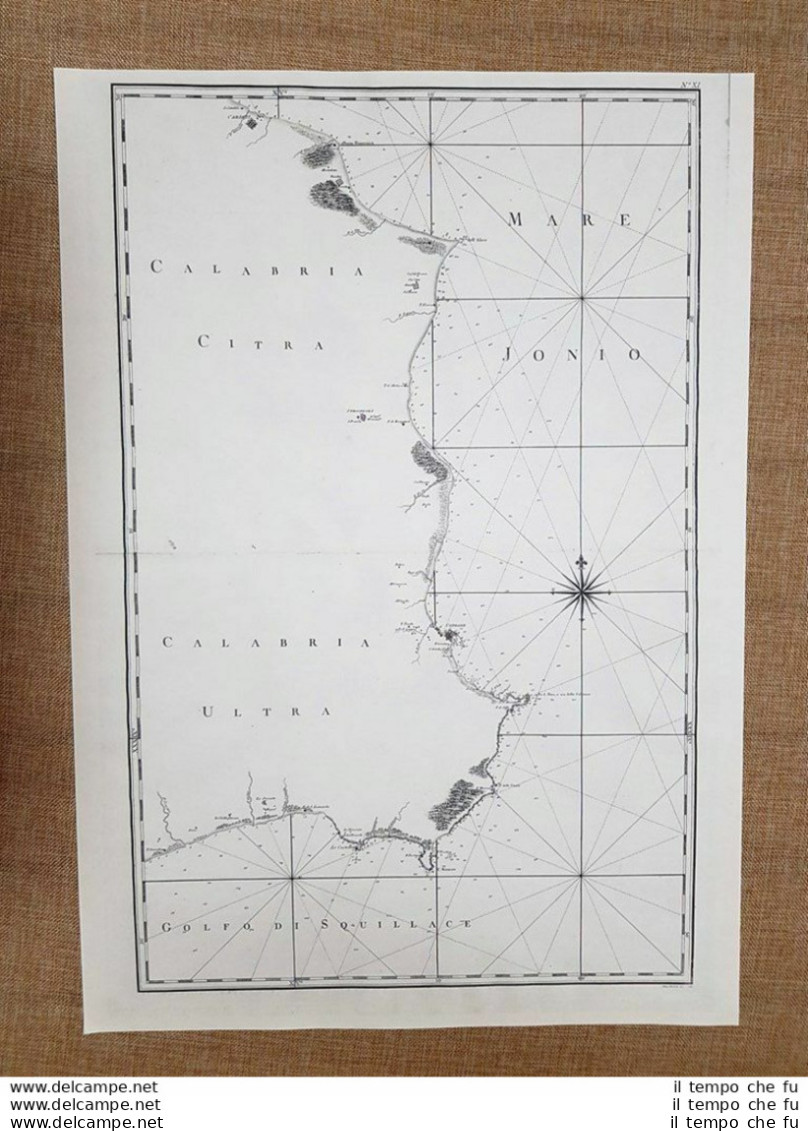 Carta Torre Crocchia Crotone Cariati 1792 Atlante Due Sicilie Zannoni Ristampa - Cartes Géographiques