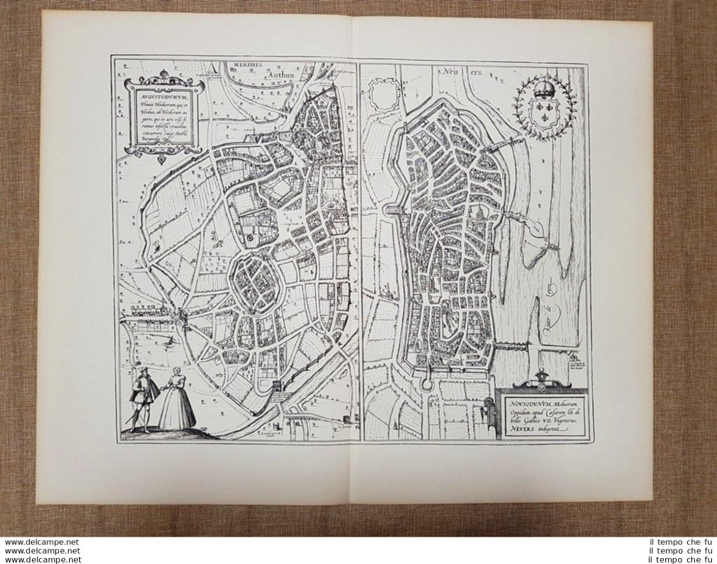 Veduta Delle Città Autun E Nevers Francia Anno 1588 Braun E Hogenberg Ristampa - Cartes Géographiques