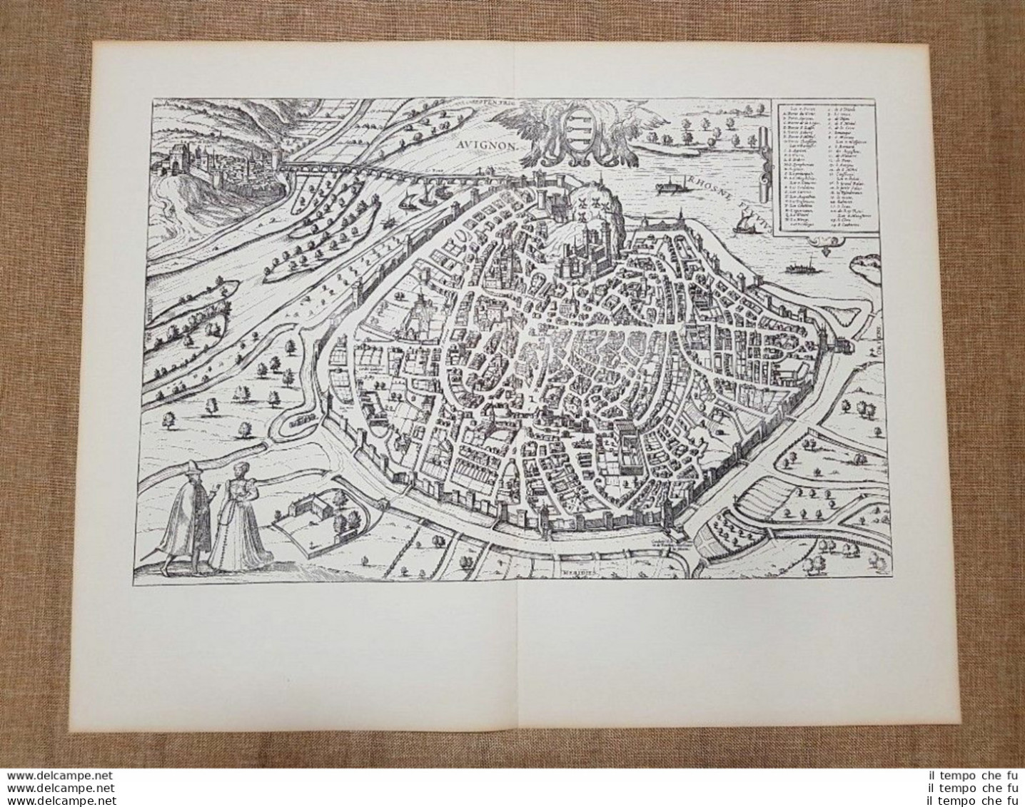 Veduta Della Città Avignone Avignon Francia Anno 1597 Braun E Hogenberg Ristampa - Cartes Géographiques