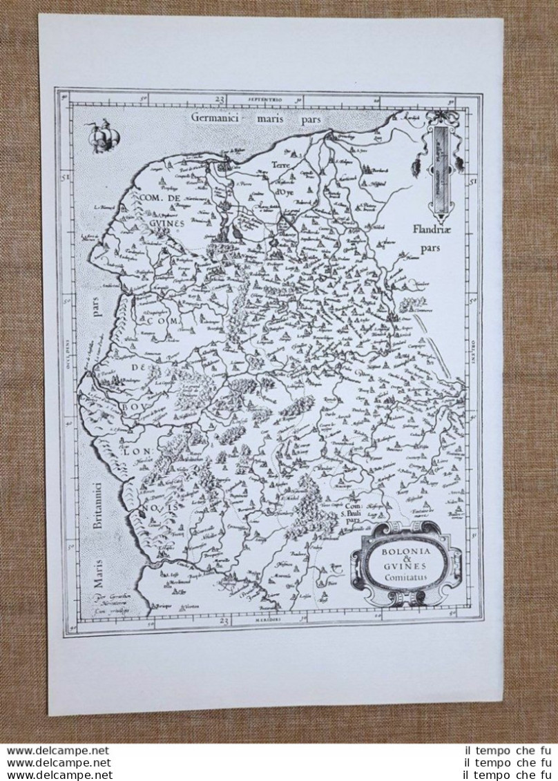 Carta Geografica Bolonia E Guines Comitatus Francia Anno 1630 Mercatore Ristampa - Cartes Géographiques