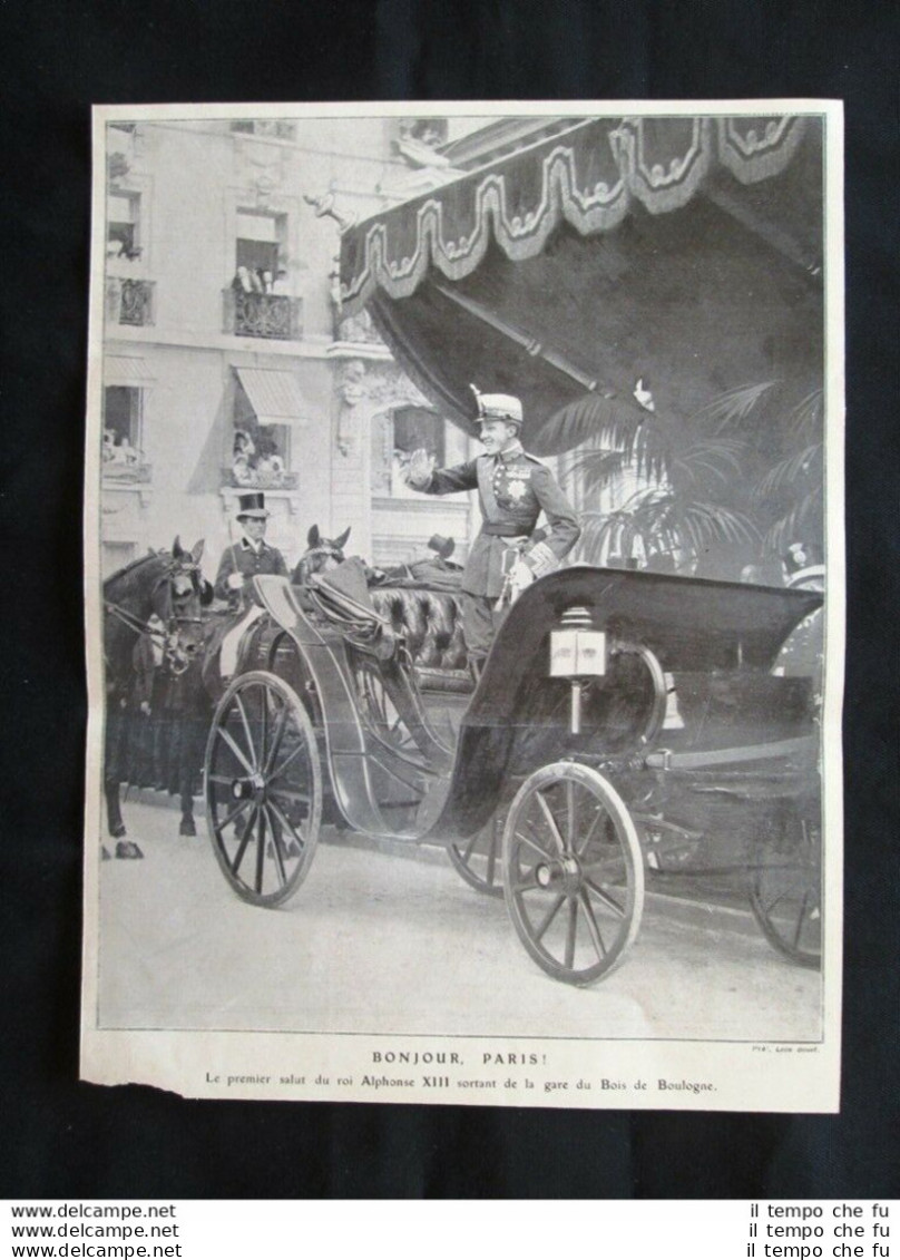 Primo Saluto Del Re Alfonso XIII, Stazione Di Bois De Boulogne Stampa Del 1905 - Sonstige & Ohne Zuordnung