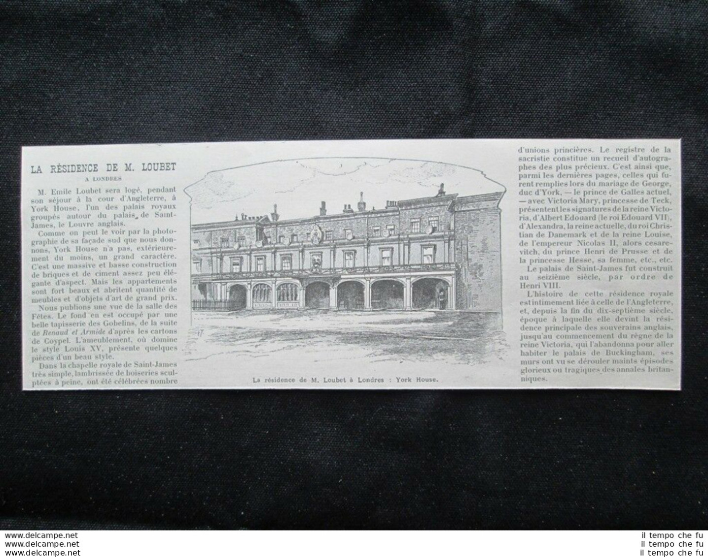 Presidente Di Francia Emile Loubet A Londra: York House Stampa Del 1903 - Sonstige & Ohne Zuordnung