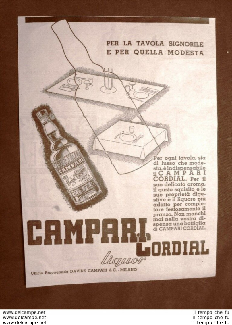 Pubblicità Del 1945 Campari Cordial Liquor Nella Tavola Modesta E Signorile - Sonstige & Ohne Zuordnung