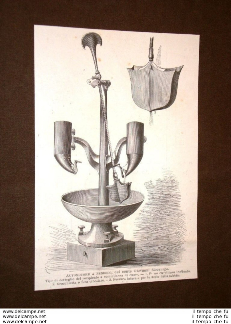 Incisione Del 1879 Invenzione Automotore A Pendolo Di Giovanni Mocenigo - Before 1900