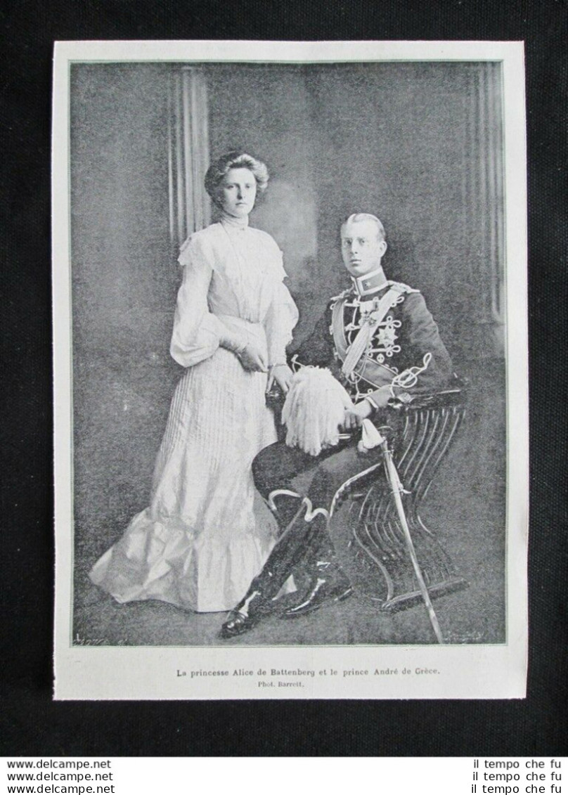 Principessa Alice Di Battenberg E Principe Andrea Di Grecia Stampa Del 1903 - Autres & Non Classés
