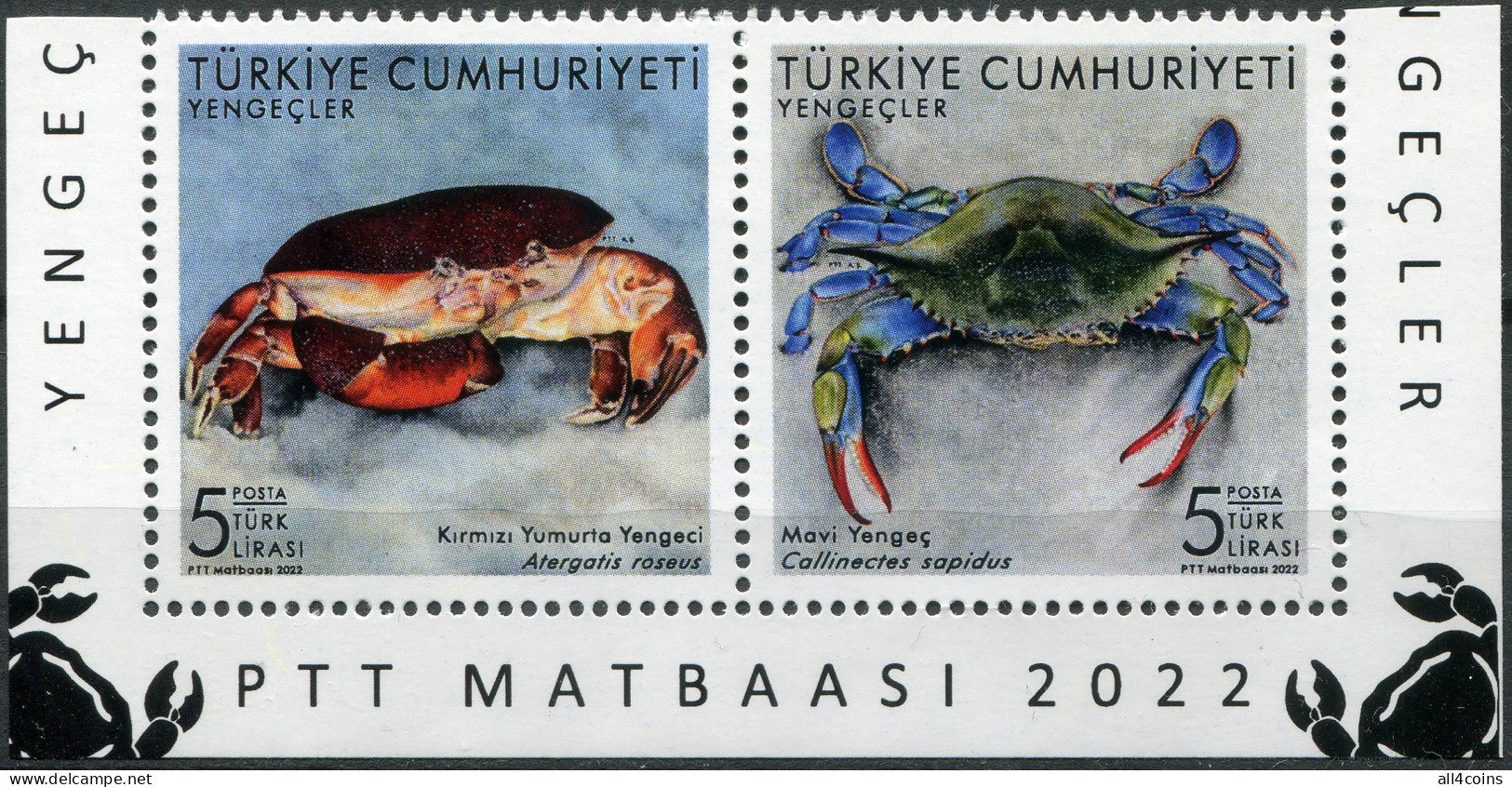 Turkey 2022. Crabs Of Turkey (I) (MNH OG) Block Of 2 Stamps - Neufs