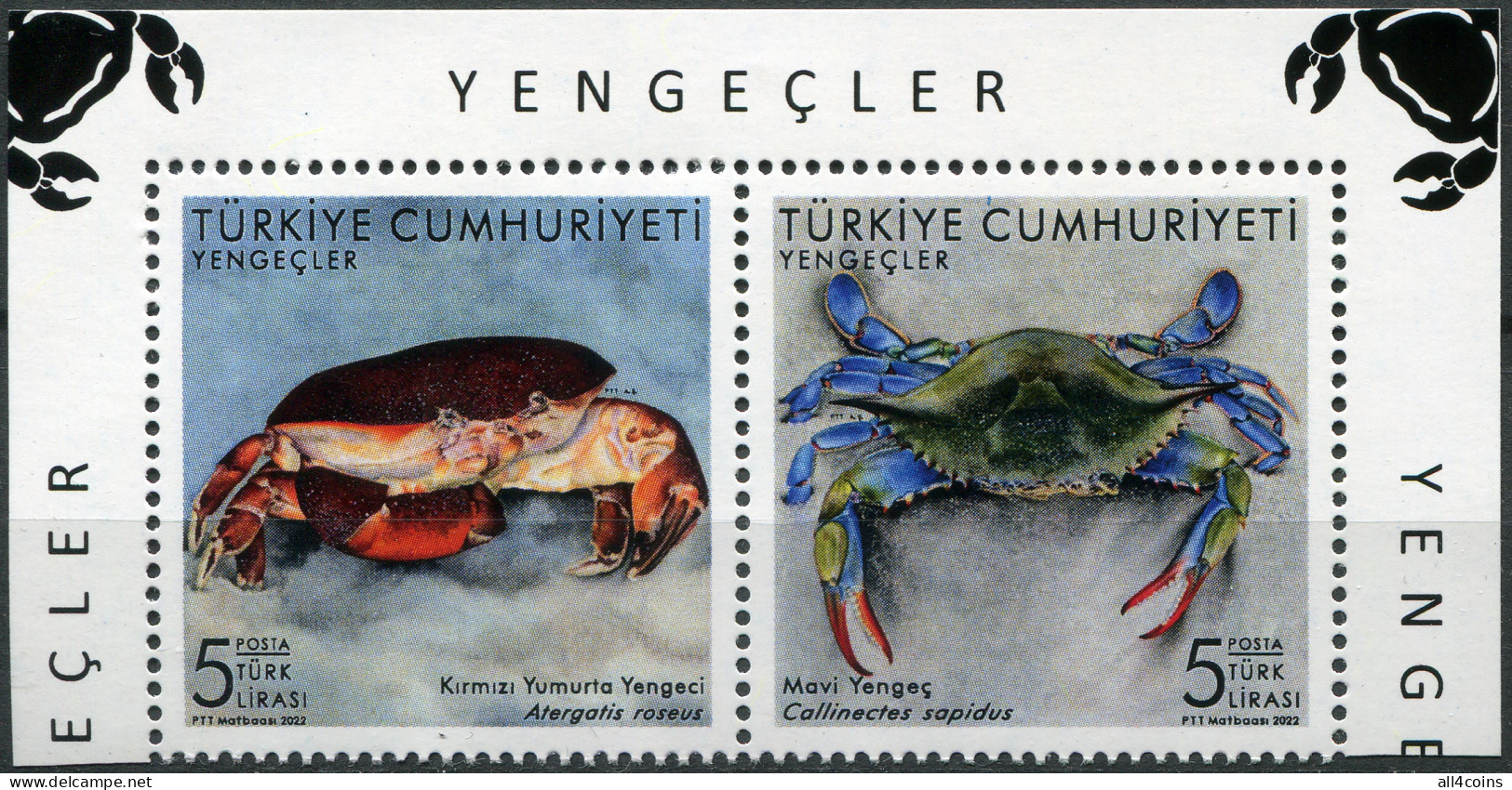 Turkey 2022. Crabs Of Turkey (II) (MNH OG) Block Of 2 Stamps - Ungebraucht