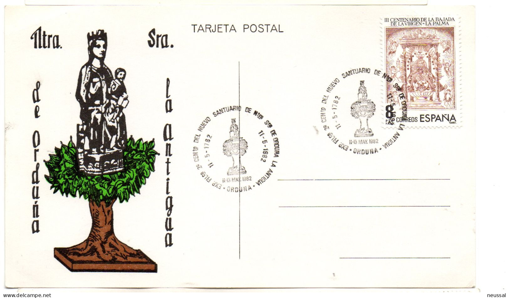 Tarjeta  Con Matasellos Santuario De Nuestra Señora De Orduña De 1982 - Storia Postale