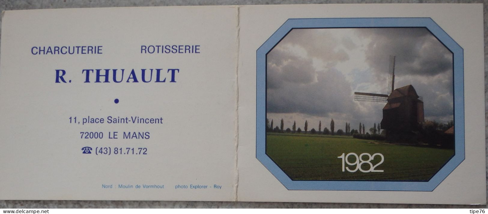 Petit Calendrier De Poche 1982 Moulin De Vormhout Nord - Charcuterie  Le Mans Sarthe - Petit Format : 1981-90