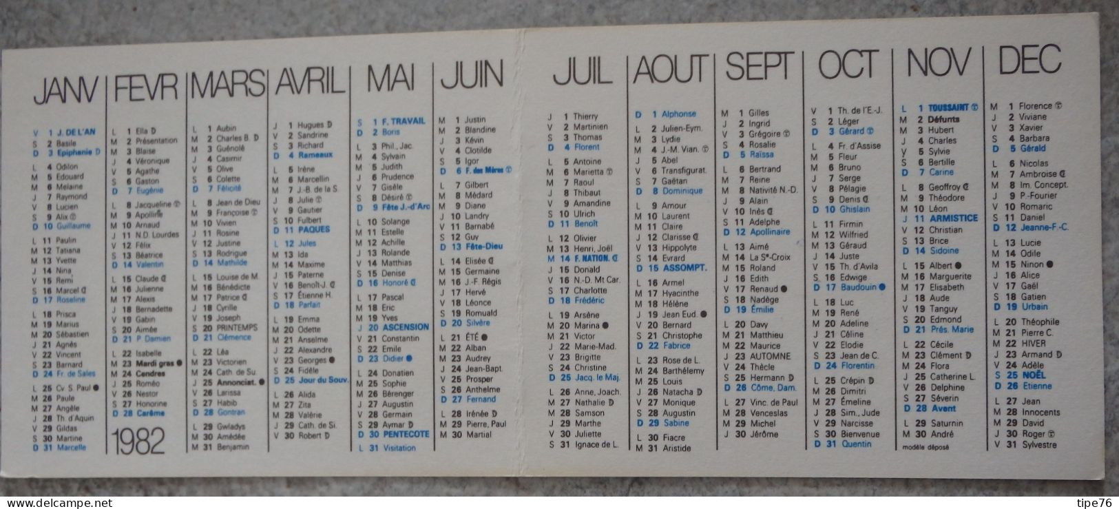 Petit Calendrier De Poche 1982 Moulin De Vormhout Nord - Charcuterie  Le Mans Sarthe - Petit Format : 1981-90