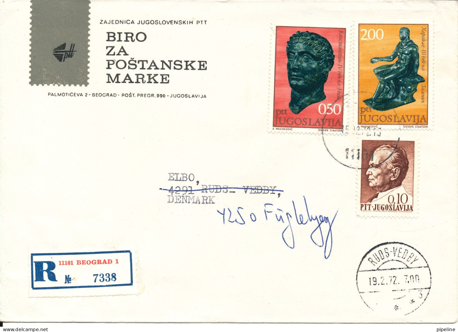 Yugoslavia Registered Cover Sent To Denmark 15-2-1972 - Lettres & Documents