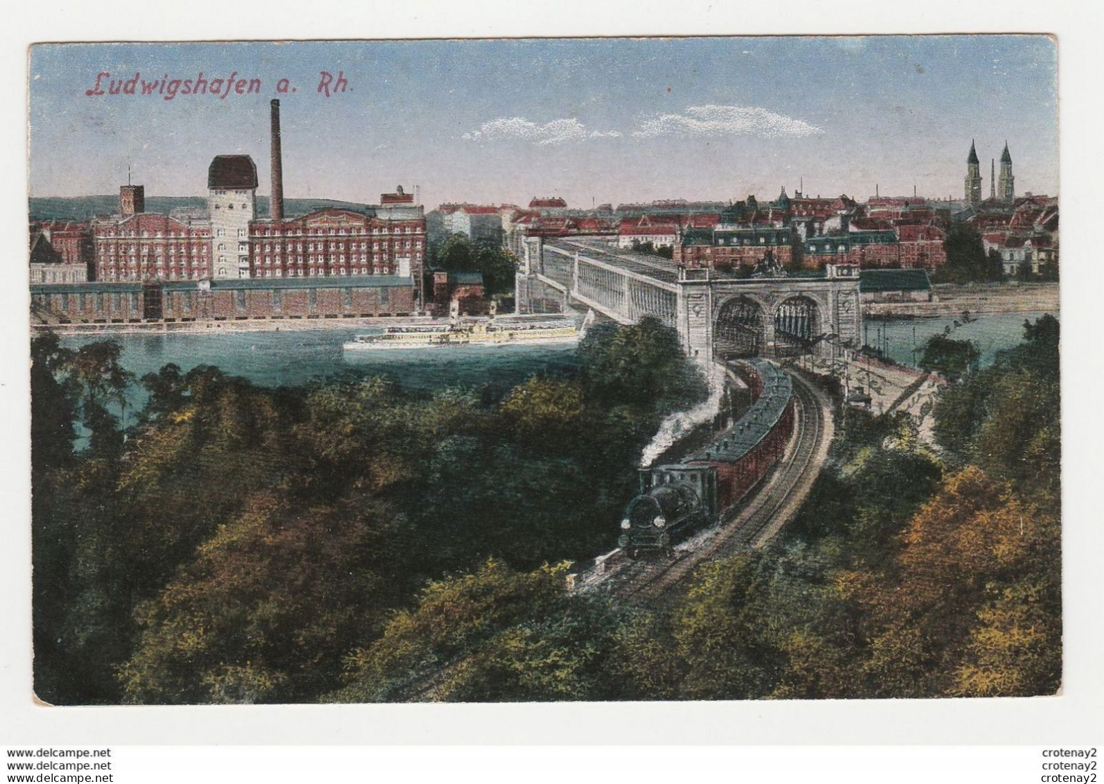 LUDWIGSHAFEN A Rh En 1919 TRAIN De Voyageurs Locomotive à Vapeur Pont Bateau Cheminée Verlag Hepp Mannheim - Ludwigshafen