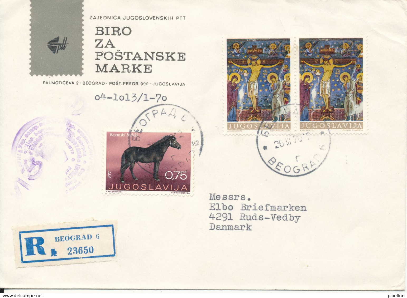 Yugoslavia Registered Cover Sent To Denmark 20-3-1970 - Covers & Documents