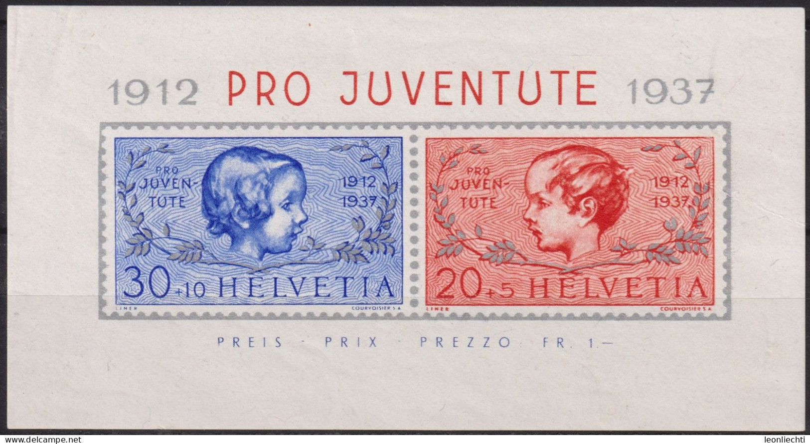 1937  Schweiz / Pro Juventute ** Zum:CH J83I/J84I, Mi:CH Bl. 3, Knabe Und Mädchenkopf - Nuevos