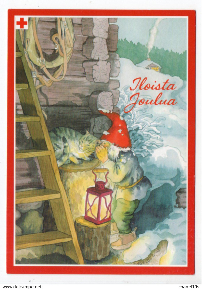 Postal Stationery RED CROSS - FINLAND - CHRISTMAS - GNOME - CAT - USED - Artist INGE LÖÖK - Postal Stationery