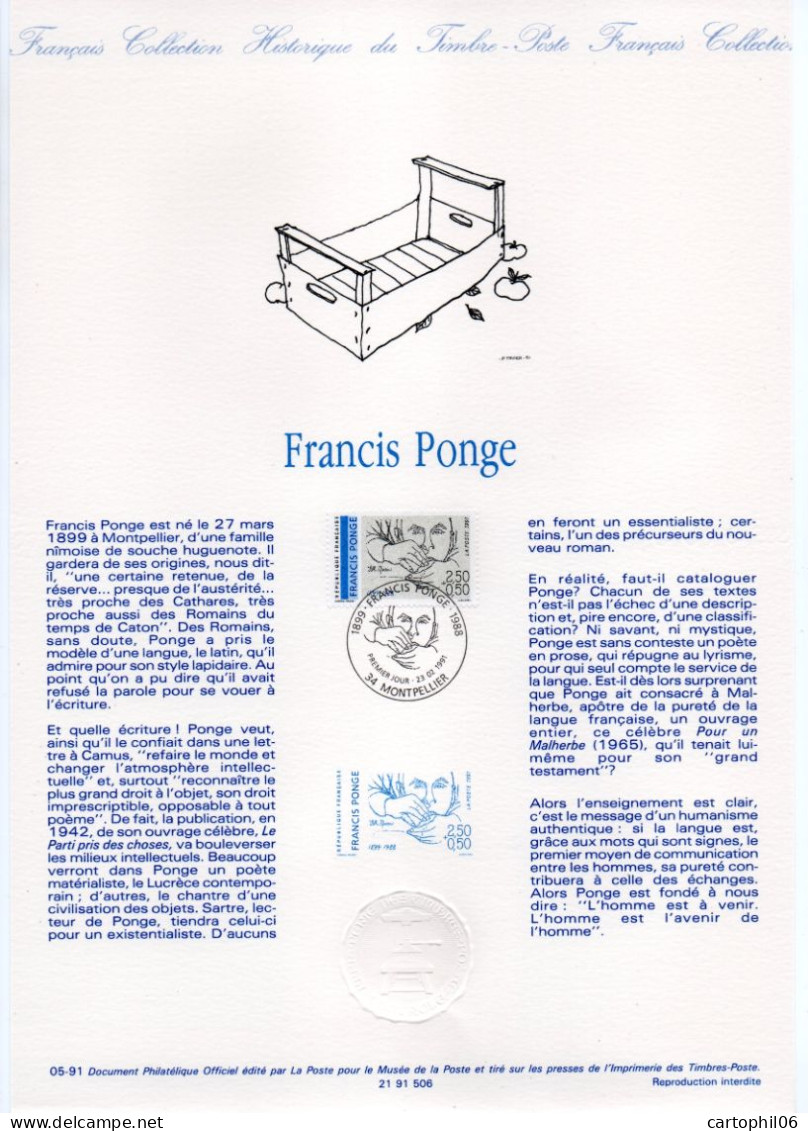 - Document Premier Jour FRANCIS PONGE - MONTPELLIER 23.2.1991 - - Schrijvers